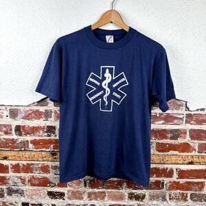 Vintage Medic Shirt Size Large Blue Single Stitch Star of Life Emergency USA 90s